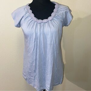 NWT Saint Tropez West Light Blue Blouse with Braided Neckline
